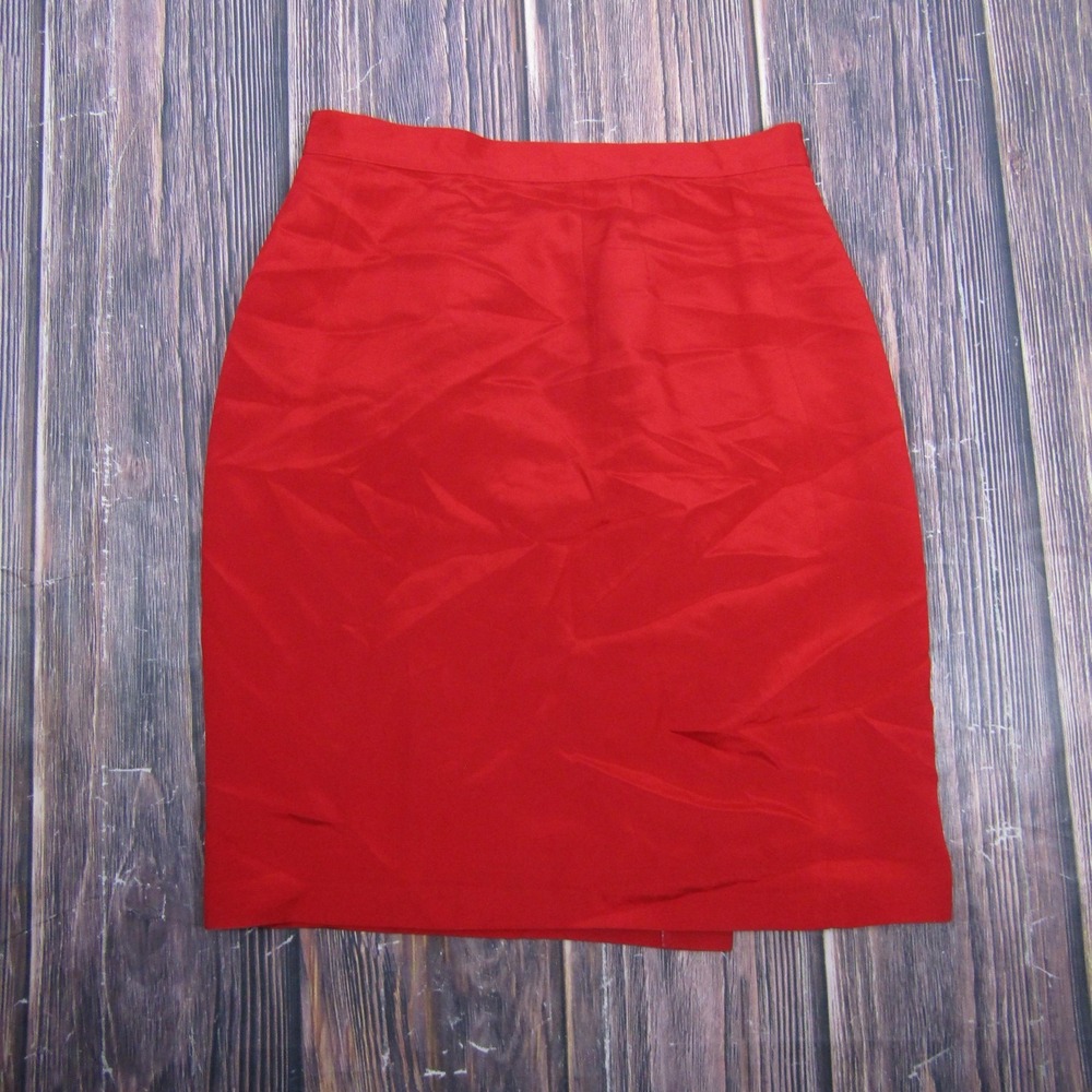 Georgiou Studio Skirt Womens 8 Red Silk Pencil Knee Length Zip Slit Party Work